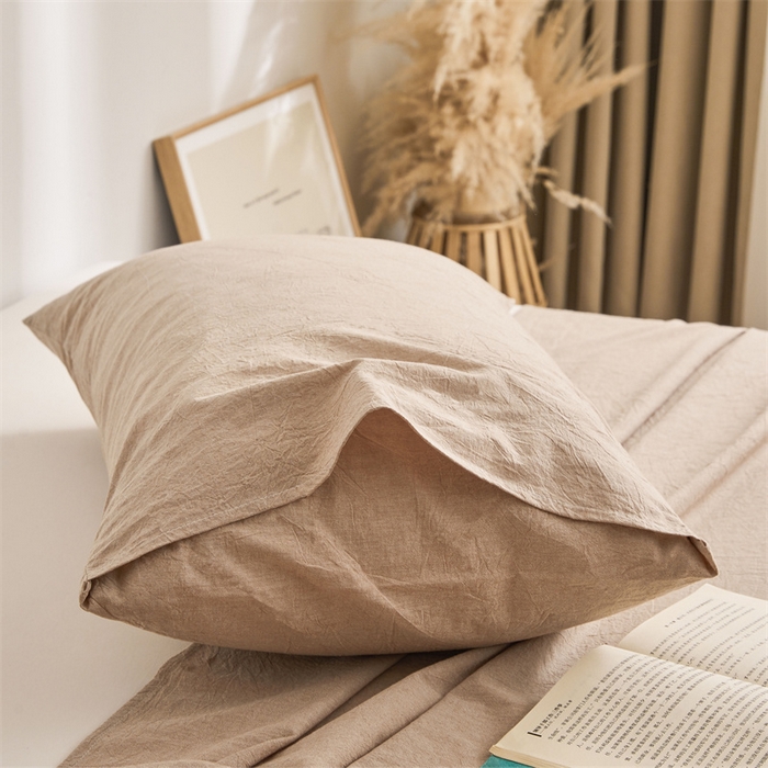 91家纺网 家纺一手货源 找家纺 雅萱家纺 2024新款A类色织全棉水洗棉单枕套 暖阳咖