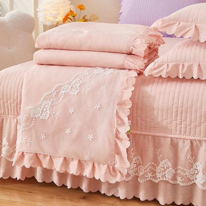 91家纺网 家纺一手货源 找家纺 绣女坊 2024新款泡泡棉床盖四件套 淑女玉