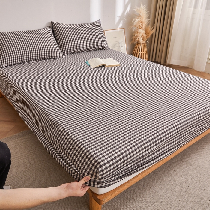 91家纺网 家纺一手货源 找家纺 雅萱家纺 2024新款A类色织全棉水洗棉单床笠 床笠-小黑格