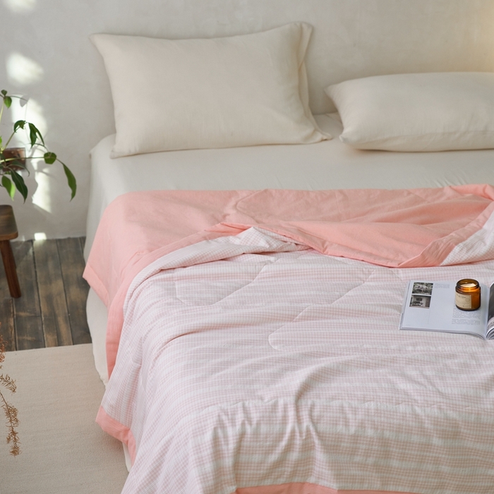 91家纺网 家纺一手货源 找家纺 安莱生活 2024新款水洗色织花漾夏被 花漾-嫩粉