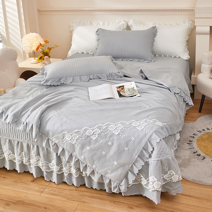 91家纺网 家纺一手货源 找家纺 绣女坊 2024新款泡泡棉床盖四件套 高级灰