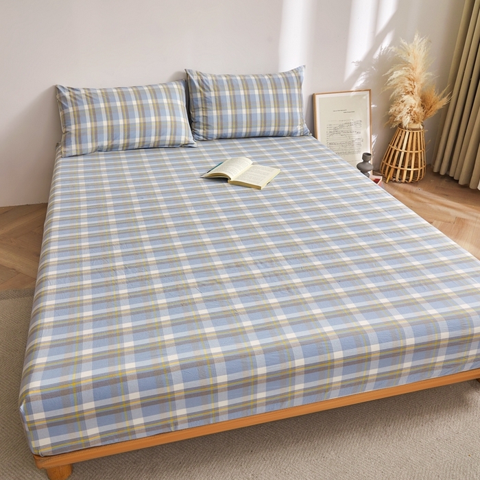 91家纺网 家纺一手货源 找家纺 雅萱家纺 2024新款A类色织全棉水洗棉单床笠 床笠-意境-兰星格