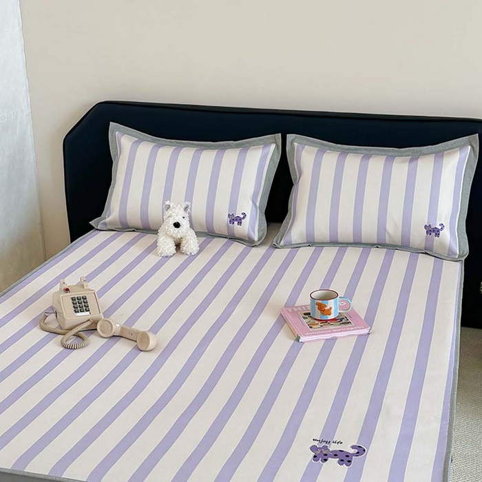 91家纺网 家纺一手货源 找家纺 昔可家纺 2024新款A类900D数码印花刺绣床笠款冰丝席 波点紫猫