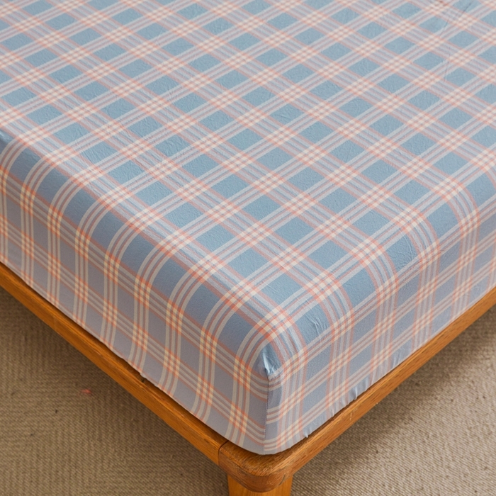 91家纺网 家纺一手货源 找家纺 雅萱家纺 2024新款A类色织全棉水洗棉单床笠 床笠-日和-粉蓝