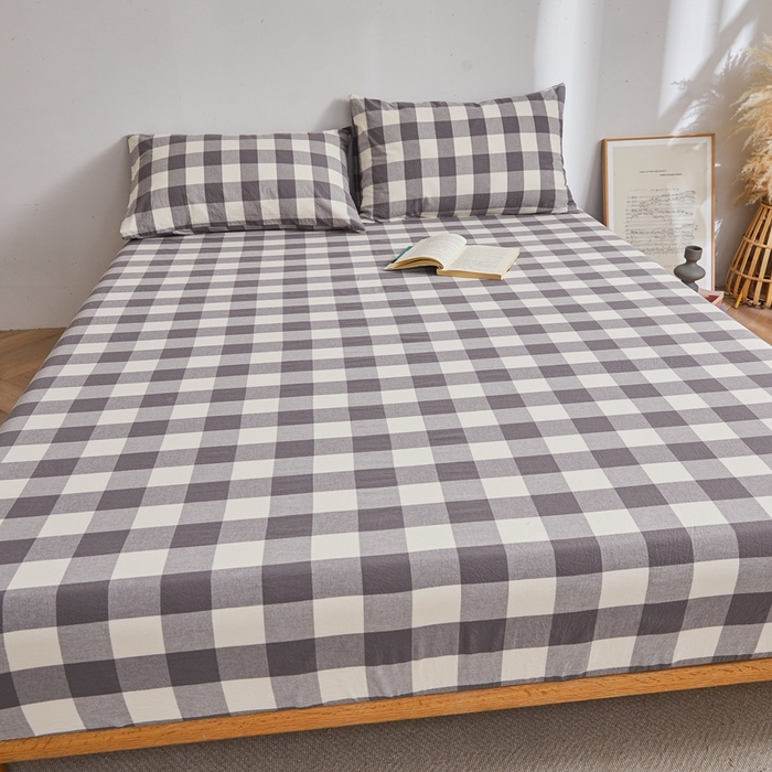 91家纺网 家纺一手货源 找家纺 雅萱家纺 2024新款A类色织全棉水洗棉单床笠 床笠-日和-大棕格