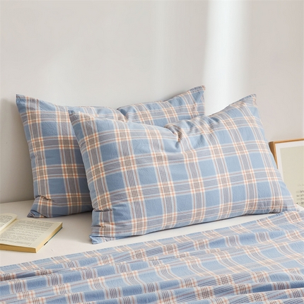 雅萱家纺 2024新款A类色织全棉水洗棉单枕套 紫嫣蓝