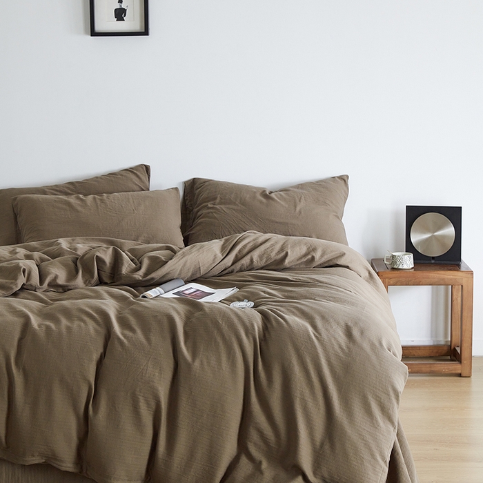 91家纺网 家纺一手货源 找家纺 梦享生活家居 2024新款全棉小提花四件套系列 棕咖