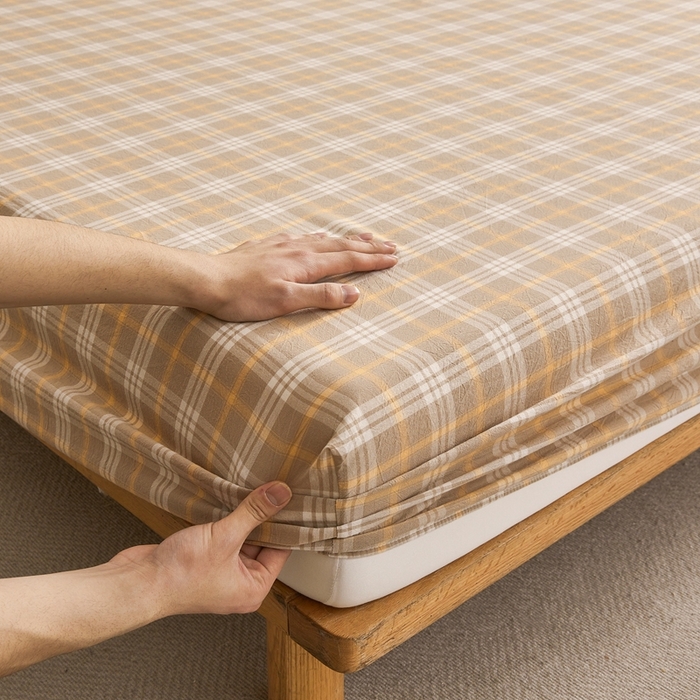 91家纺网 家纺一手货源 找家纺 雅萱家纺 2024新款A类色织全棉水洗棉单床笠 床笠-意境-卡其