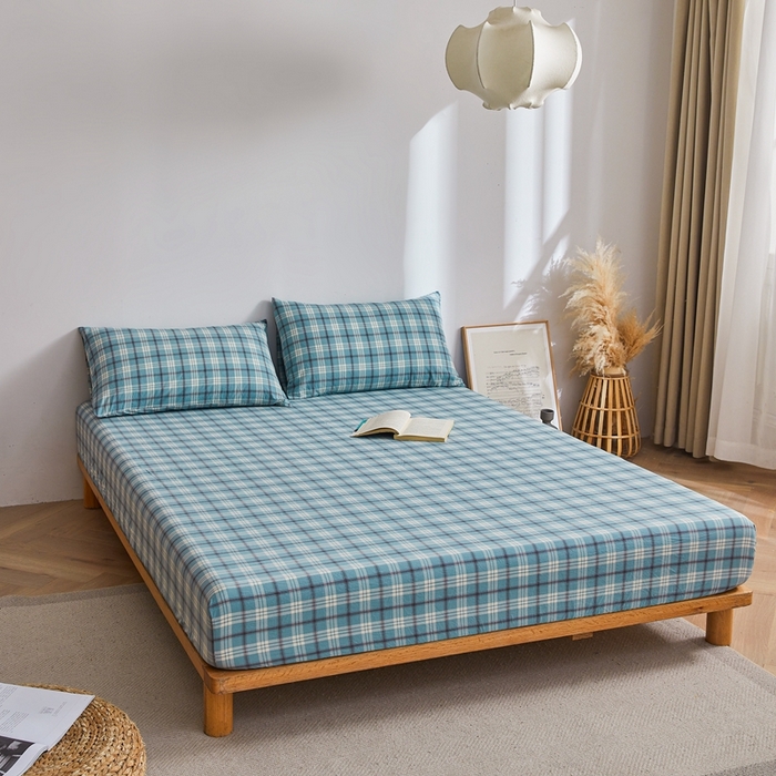 91家纺网 家纺一手货源 找家纺 雅萱家纺 2024新款A类色织全棉水洗棉单床笠 床笠-意境-蓝