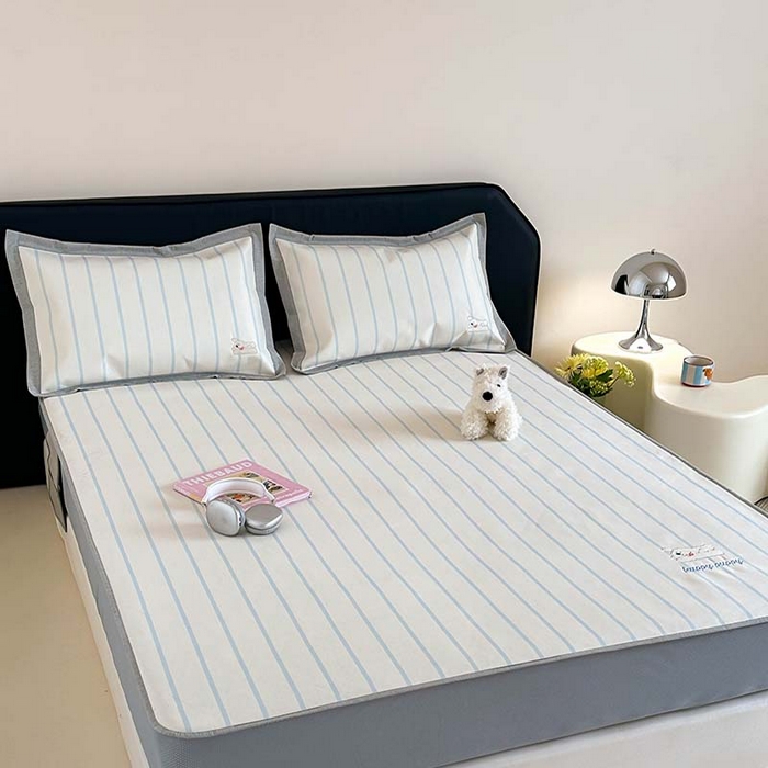 91家纺网 家纺一手货源 找家纺 昔可家纺 2024新款A类900D数码印花刺绣床笠款冰丝席 开心蝴蝶结狗