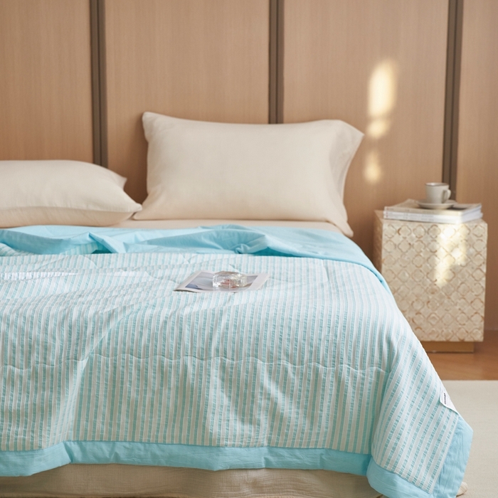 91家纺网 家纺一手货源 找家纺 安莱生活 2024新款水洗色织锦瑟夏被 锦瑟-天蓝