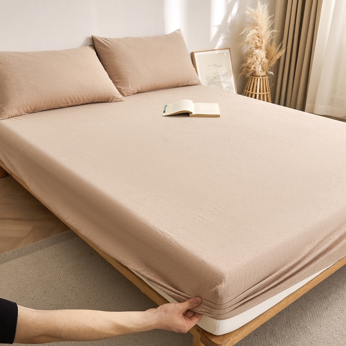 91家纺网 家纺一手货源 找家纺 雅萱家纺 2024新款A类色织全棉水洗棉单床笠 床笠-暖阳咖