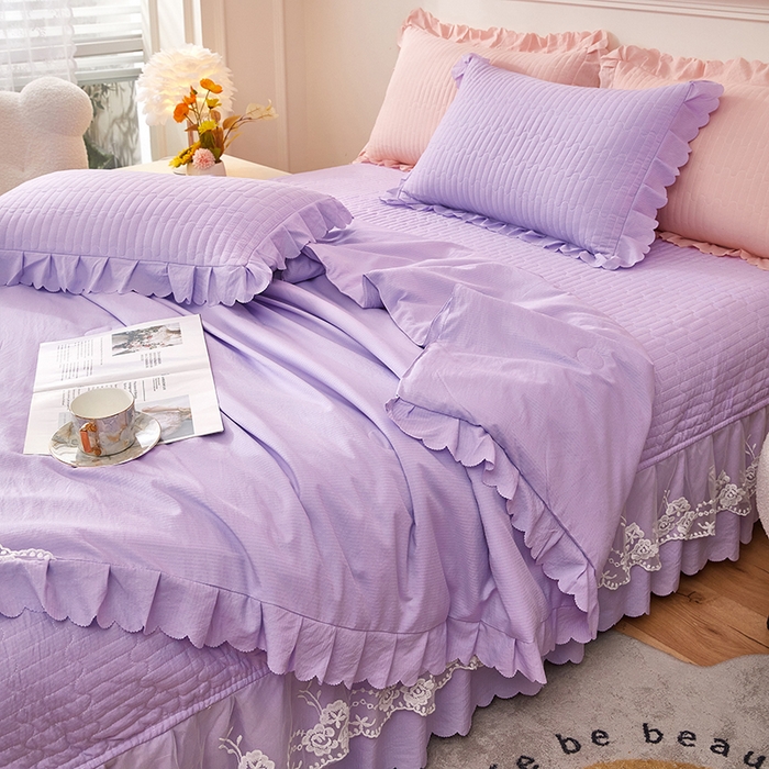 91家纺网 家纺一手货源 找家纺 绣女坊 2024新款泡泡棉床盖四件套 香芋紫