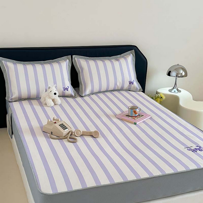 91家纺网 家纺一手货源 找家纺 昔可家纺 2024新款A类900D数码印花刺绣床笠款冰丝席 波点紫猫