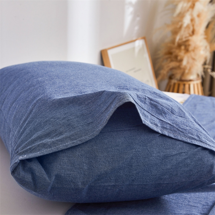 91家纺网 家纺一手货源 找家纺 雅萱家纺 2024新款A类色织全棉水洗棉单枕套 暗幽蓝