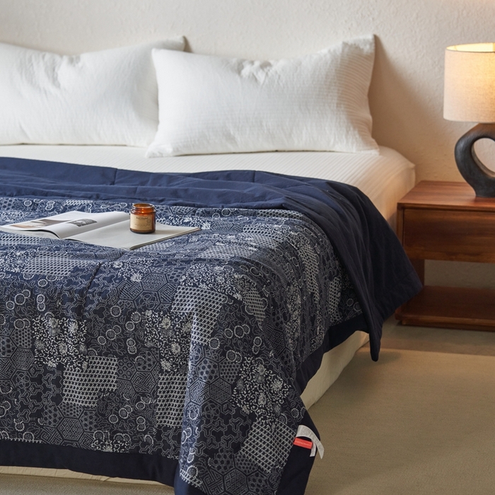 91家纺网 家纺一手货源 找家纺 安莱生活 2024新品双层纱色织花妍缤纷单夏被 花妍缤纷-藏青