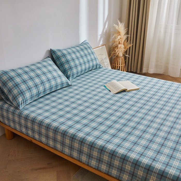 91家纺网 家纺一手货源 找家纺 雅萱家纺 2024新款A类色织全棉水洗棉单床笠 床笠-意境-蓝