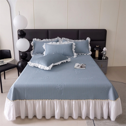 91家纺网 家纺一手货源 找家纺 （总）情恒家纺 2025新款凉感豆豆床盖款三件套（淡雅竹香）