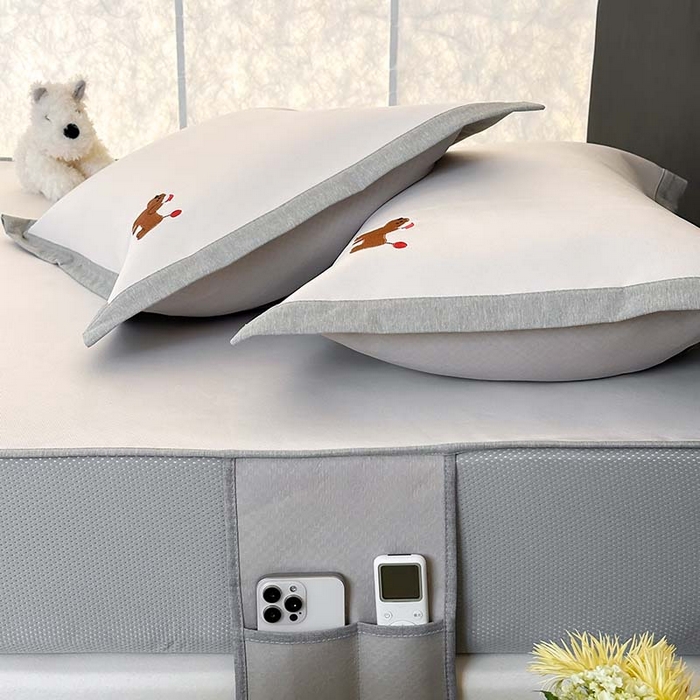 91家纺网 家纺一手货源 找家纺 昔可家纺 2024新款A类900D纯色绣花床笠款冰丝席 幸运狗狗