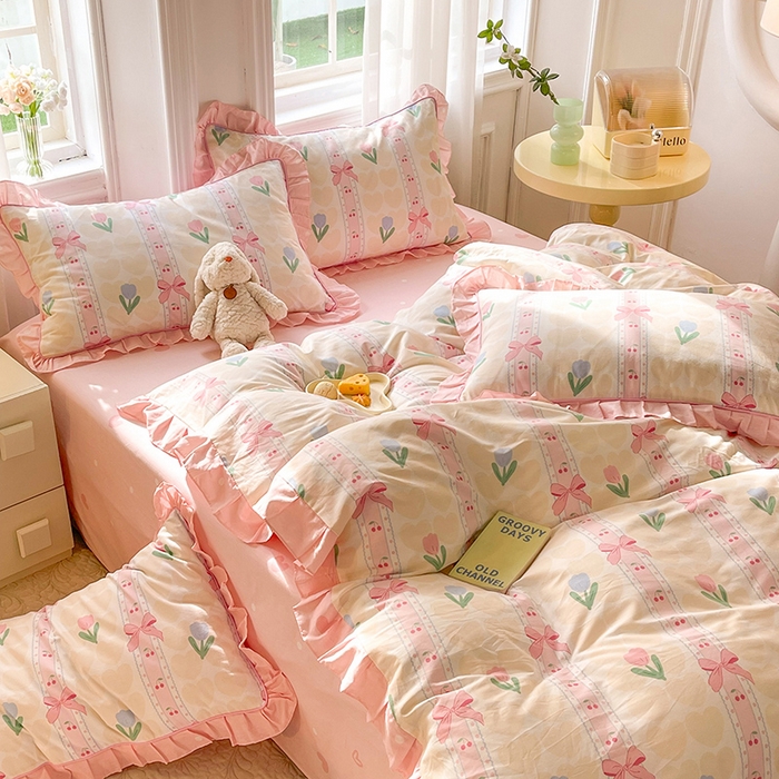 91家纺网 家纺一手货源 找家纺 （总）美达 2025新款韩版全棉四件套单品系列-床裙四件套