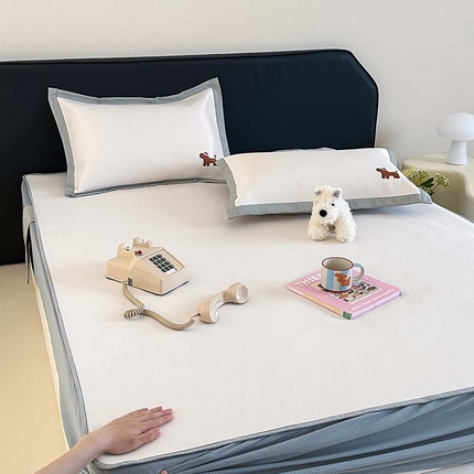 91家纺网 家纺一手货源 找家纺 （总）昔可家纺 2024新款A类900D纯色绣花床笠款冰丝席