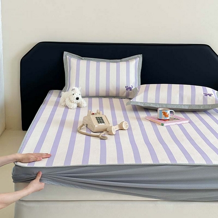 昔可家纺 2024新款A类900D数码印花刺绣床笠款冰丝席 波点紫猫