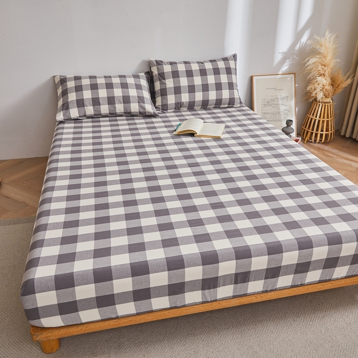 91家纺网 家纺一手货源 找家纺 雅萱家纺 2024新款A类色织全棉水洗棉单床笠 床笠-日和-大棕格