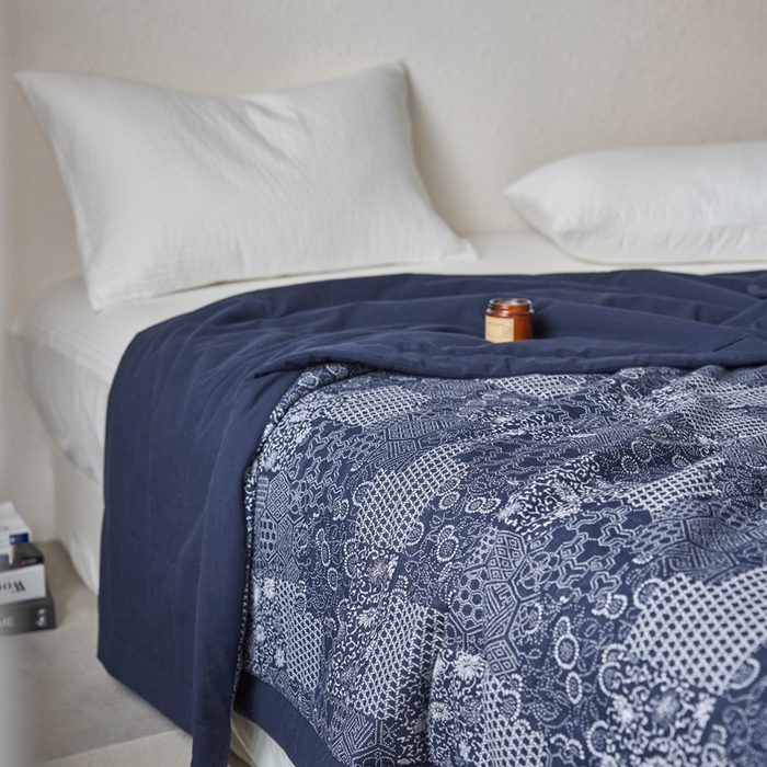 91家纺网 家纺一手货源 找家纺 安莱生活 2024新品双层纱色织花妍缤纷单夏被 花妍缤纷-藏青