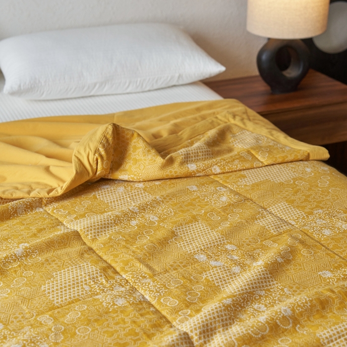 91家纺网 家纺一手货源 找家纺 安莱生活 2024新品双层纱色织花妍缤纷单夏被 花妍缤纷-姜黄