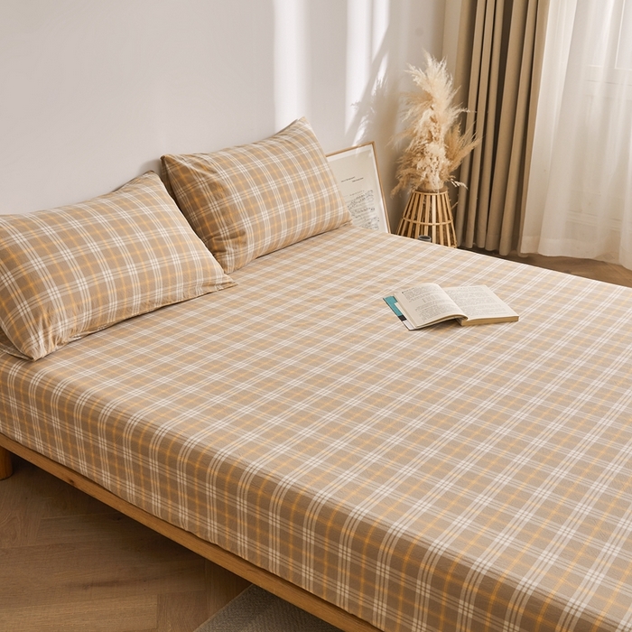 91家纺网 家纺一手货源 找家纺 雅萱家纺 2024新款A类色织全棉水洗棉单床笠 床笠-意境-卡其