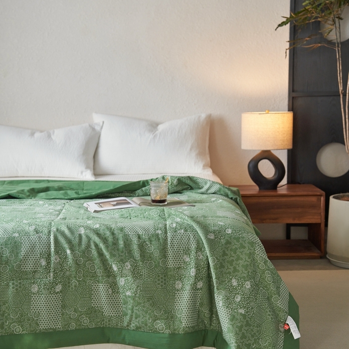 91家纺网 家纺一手货源 找家纺 安莱生活 2024新品双层纱色织花妍缤纷单夏被 花妍缤纷-嫩绿