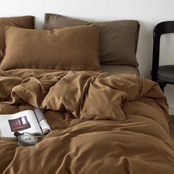 91家纺网 家纺一手货源 找家纺 梦享生活家居 2024新款全棉小提花四件套系列 摩卡+咖