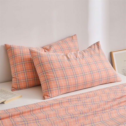 雅萱家纺 2024新款A类色织全棉水洗棉单枕套 柔颜粉