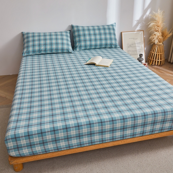 91家纺网 家纺一手货源 找家纺 雅萱家纺 2024新款A类色织全棉水洗棉单床笠 床笠-意境-蓝