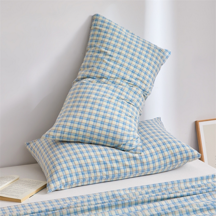 91家纺网 家纺一手货源 找家纺 雅萱家纺 2024新款A类色织全棉水洗棉单枕套 未央-蓝