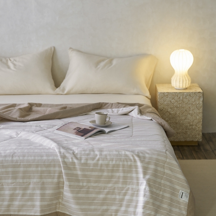 91家纺网 家纺一手货源 找家纺 安莱生活 2024新款水洗色织花漾夏被 花漾-卡其