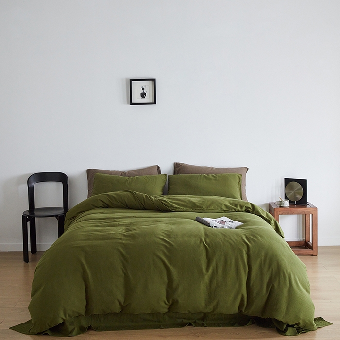 91家纺网 家纺一手货源 找家纺 梦享生活家居 2024新款全棉小提花四件套系列 橄榄绿