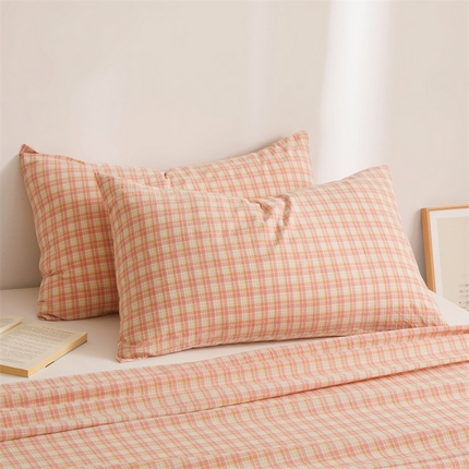 雅萱家纺 2024新款A类色织全棉水洗棉单枕套 小格-粉