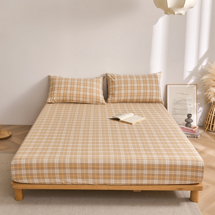 91家纺网 家纺一手货源 找家纺 雅萱家纺 2024新款A类色织全棉水洗棉单床笠 床笠-意境-卡其