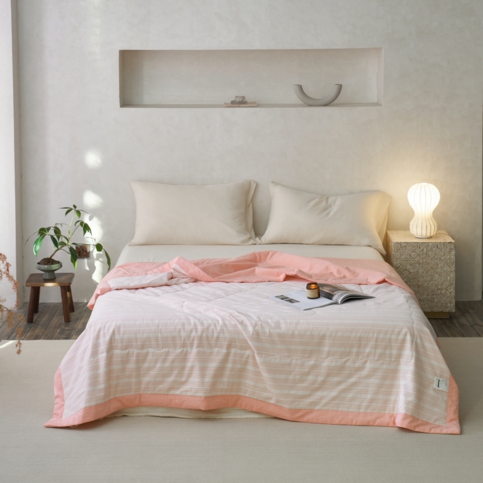 91家纺网 家纺一手货源 找家纺 安莱生活 2024新款水洗色织花漾夏被 花漾-嫩粉