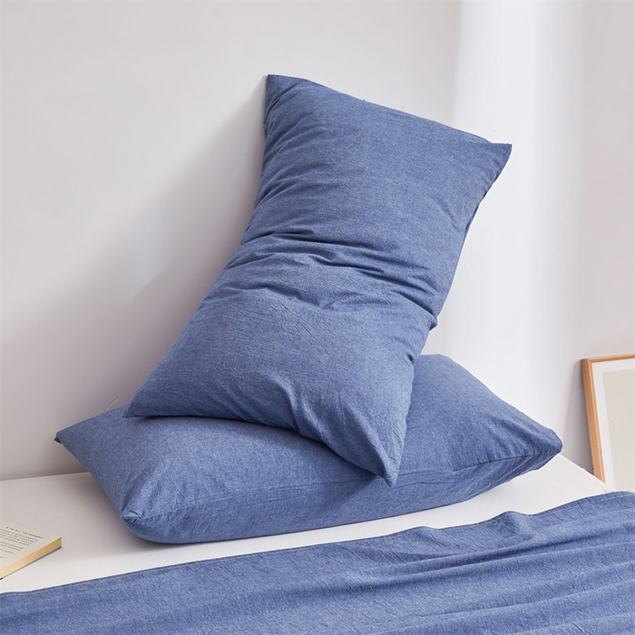 91家纺网 家纺一手货源 找家纺 雅萱家纺 2024新款A类色织全棉水洗棉单枕套 暗幽蓝