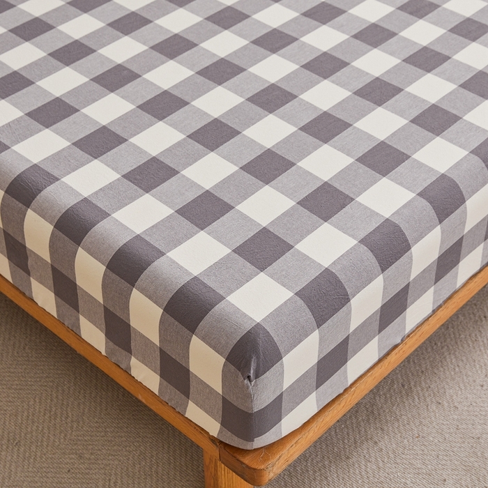 91家纺网 家纺一手货源 找家纺 雅萱家纺 2024新款A类色织全棉水洗棉单床笠 床笠-日和-大棕格