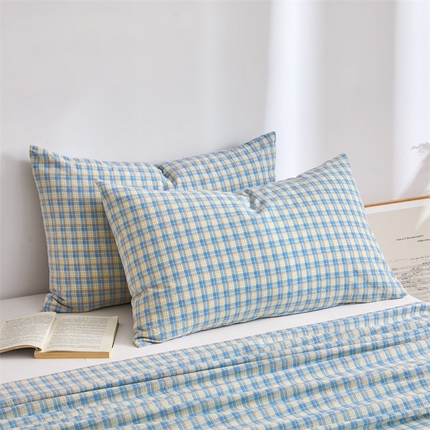 雅萱家纺 2024新款A类色织全棉水洗棉单枕套 未央-蓝