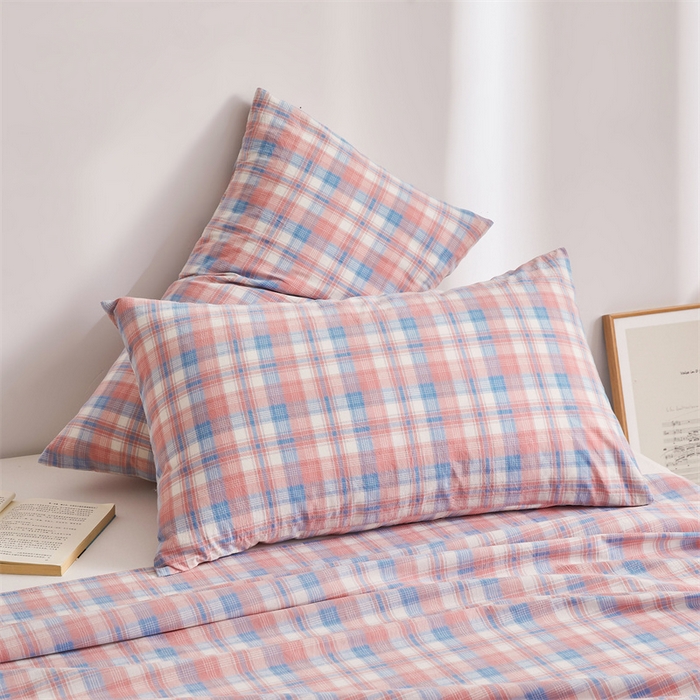 91家纺网 家纺一手货源 找家纺 雅萱家纺 2024新款A类色织全棉水洗棉单枕套 未央-玫红