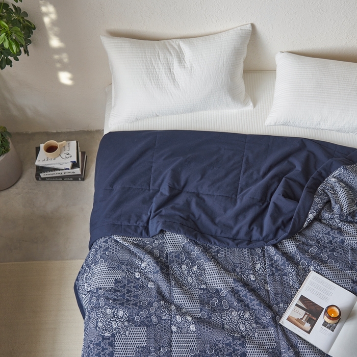 91家纺网 家纺一手货源 找家纺 安莱生活 2024新品双层纱色织花妍缤纷单夏被 花妍缤纷-藏青