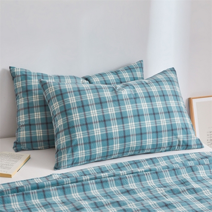 雅萱家纺 2024新款A类色织全棉水洗棉单枕套 意境-蓝