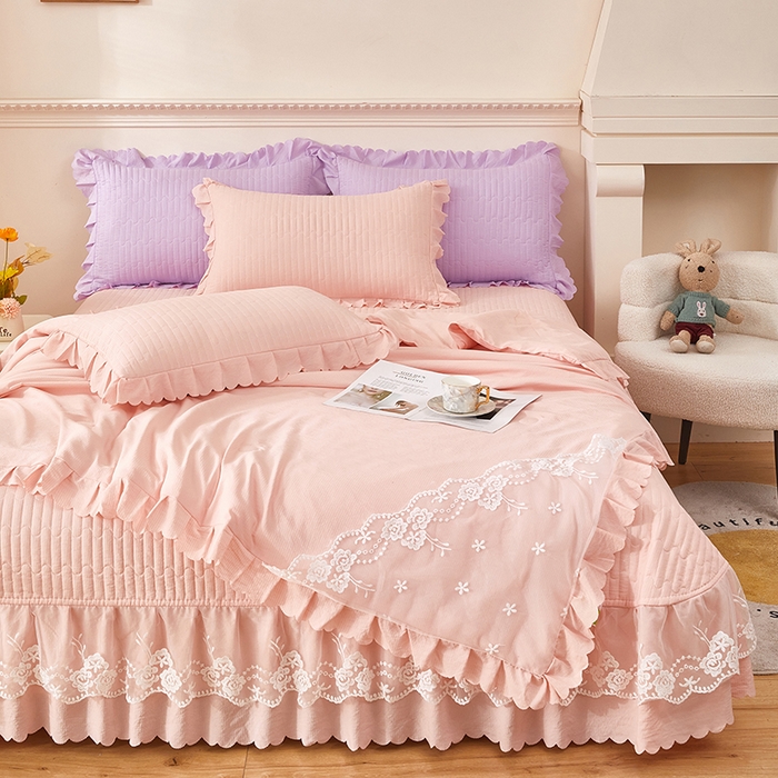 91家纺网 家纺一手货源 找家纺 绣女坊 2024新款泡泡棉床盖四件套 淑女玉