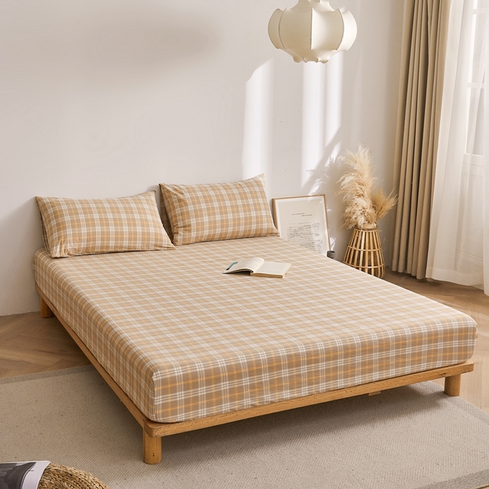 91家纺网 家纺一手货源 找家纺 雅萱家纺 2024新款A类色织全棉水洗棉单床笠 床笠-意境-卡其