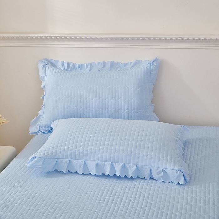 91家纺网 家纺一手货源 找家纺 绣女坊 2024新款泡泡棉床盖四件套 天青蓝