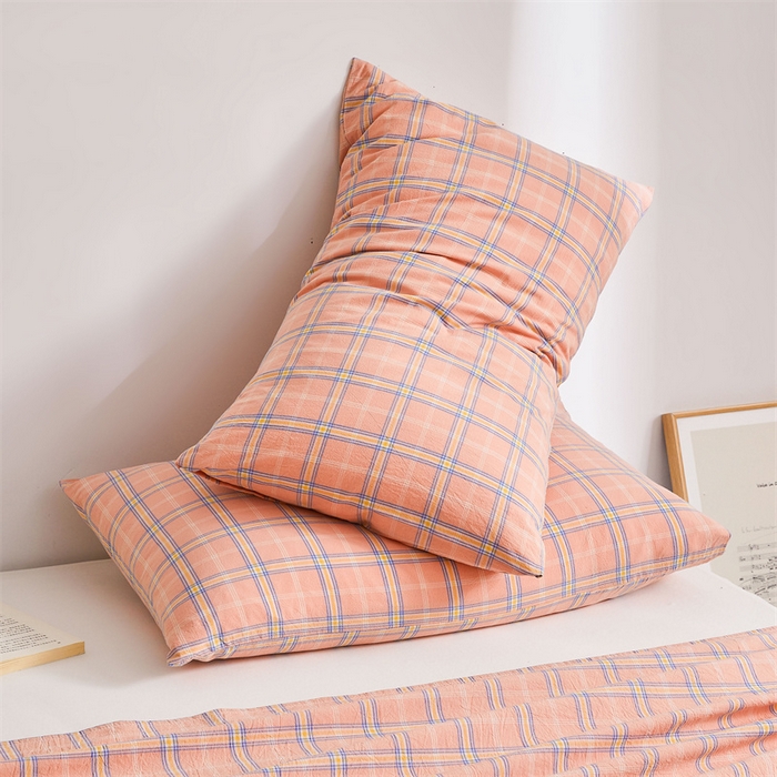 91家纺网 家纺一手货源 找家纺 雅萱家纺 2024新款A类色织全棉水洗棉单枕套 柔颜粉